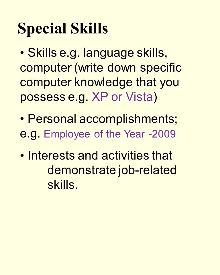 special job related skills