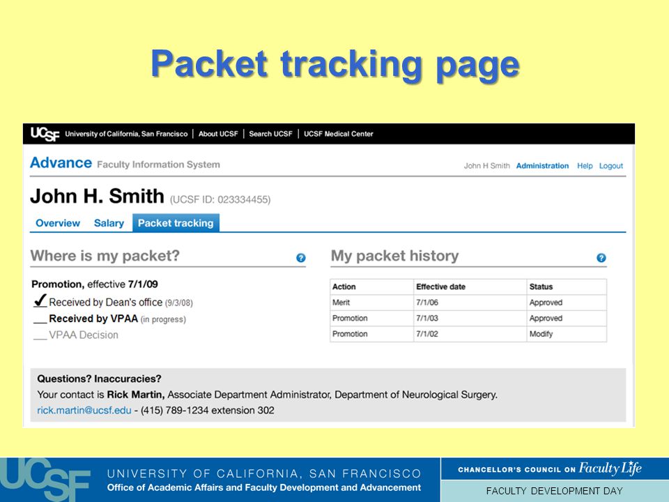 FACULTY DEVELOPMENT DAY Packet tracking page