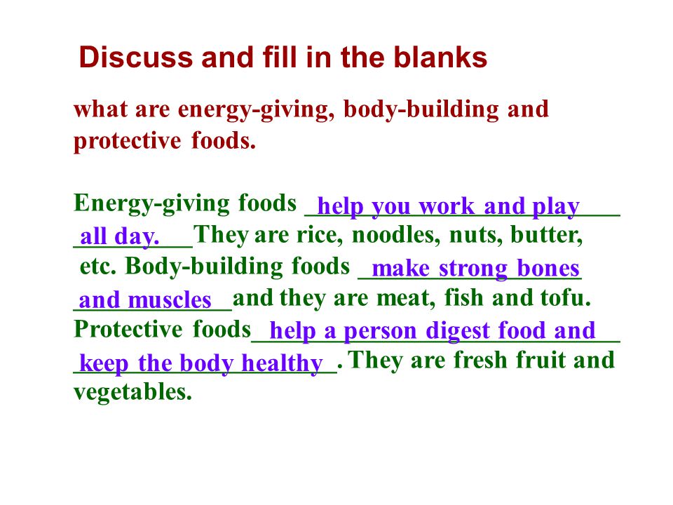 what are energy-giving, body-building and protective foods.