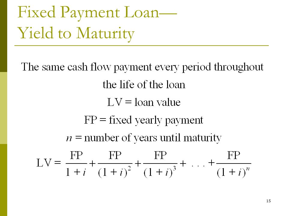 15 Fixed Payment Loan— Yield to Maturity