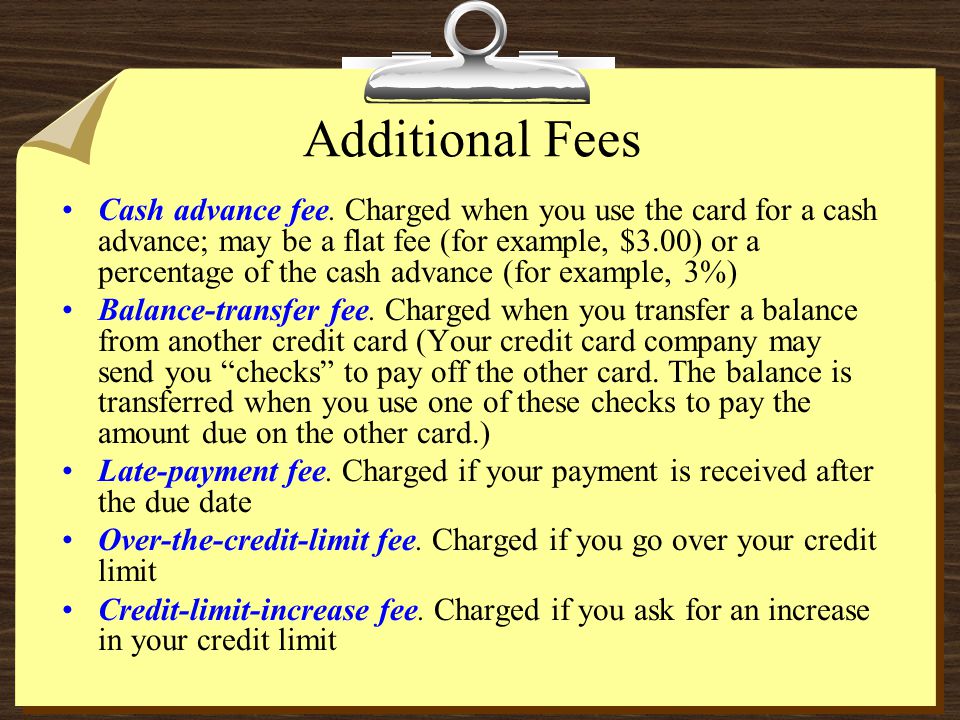 Additional Fees Cash advance fee.