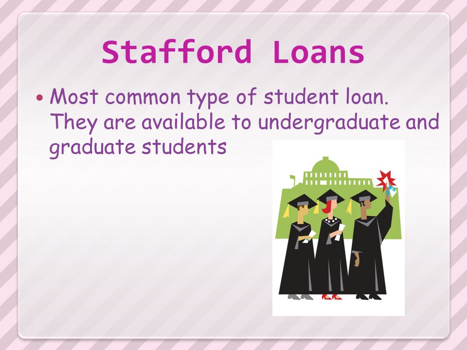 Stafford Loans Most common type of student loan.