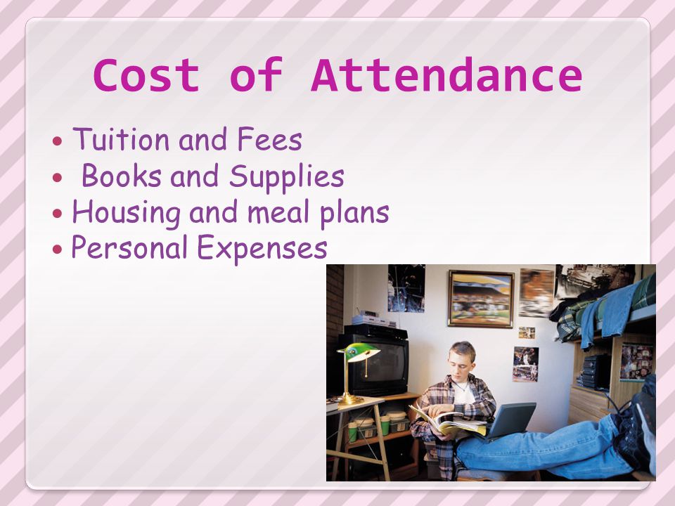 Cost of Attendance Tuition and Fees Books and Supplies Housing and meal plans Personal Expenses