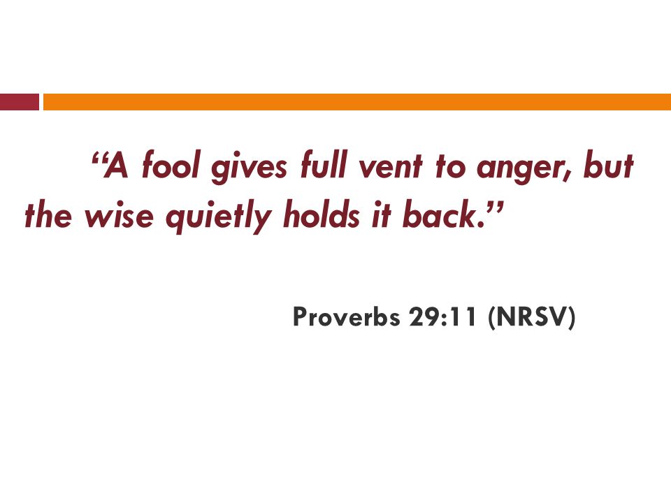A fool gives full vent to anger, but the wise quietly holds it back. Proverbs 29:11 (NRSV)