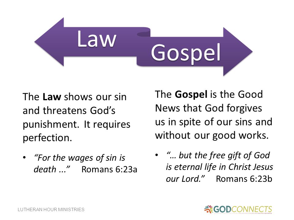 LUTHERAN HOUR MINISTRIES The Law shows our sin and threatens God’s punishment.