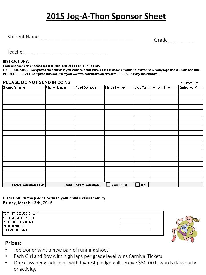walk a thon sponsor sheets