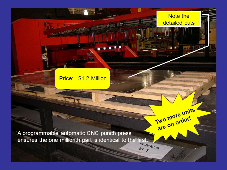 A programmable automatic CNC punch press ensures the one millionth part is identical to the first.