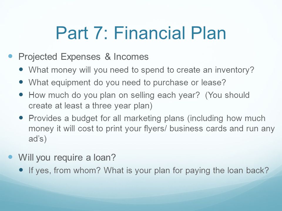Financial Part Of A Business Plan