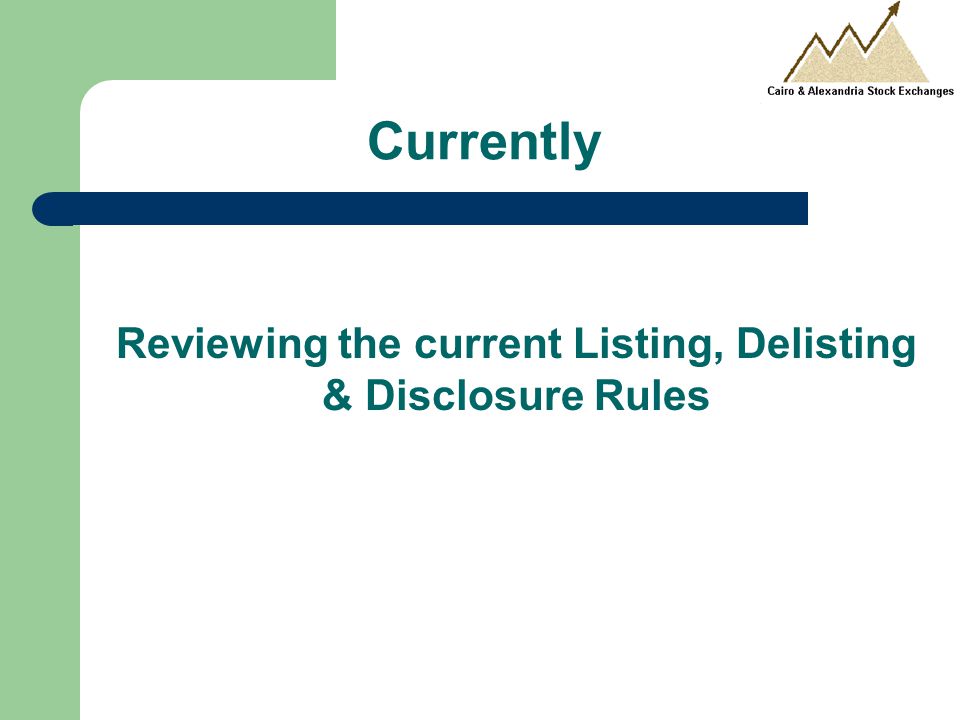 Currently Reviewing the current Listing, Delisting & Disclosure Rules