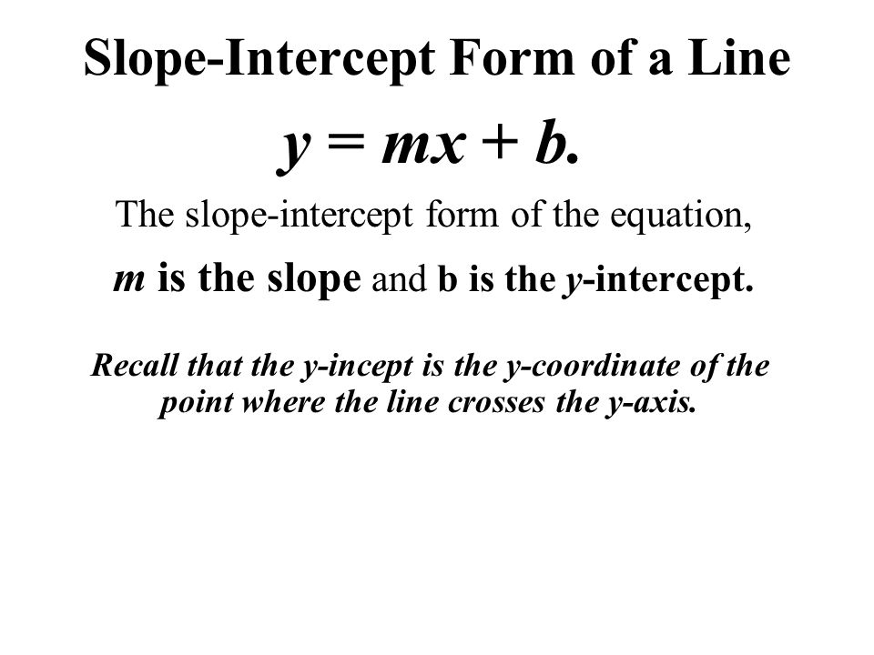 Slope-Intercept Form of a Line y = mx + b.