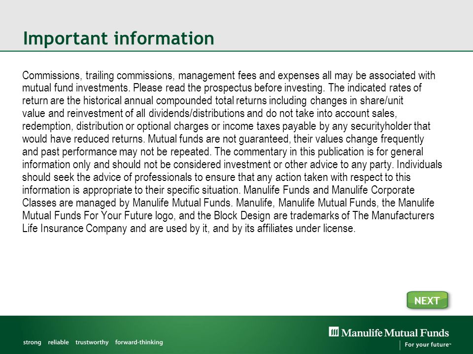Important information Commissions, trailing commissions, management fees and expenses all may be associated with mutual fund investments.