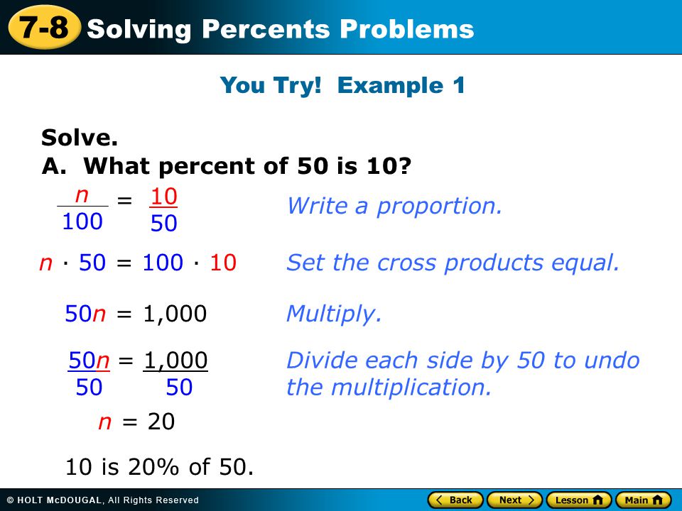 7-8 Solving Percents Problems Solve. You Try. Example 1 A.