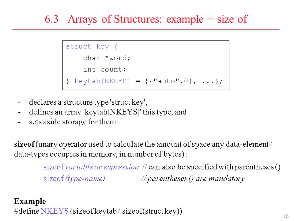 1 6 1 basics of structures 6 2 structures and functions 6 3 arrays size of struct