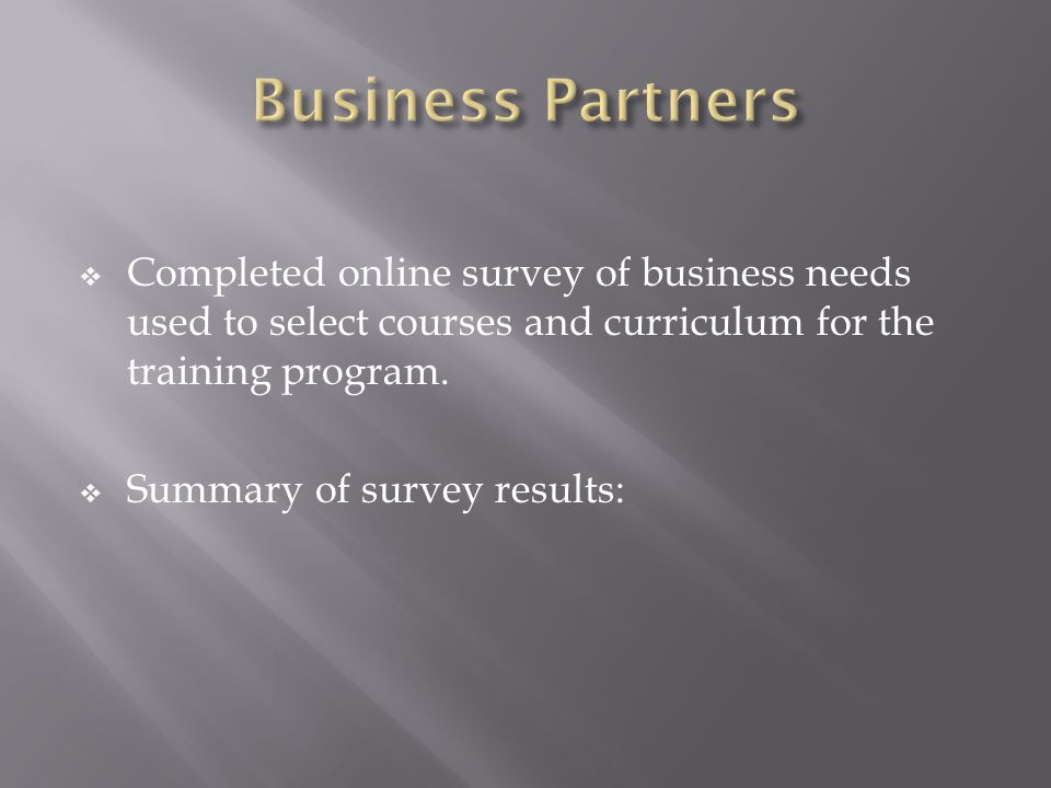 Completed online survey of business needs used to select courses and curriculum for the training program.