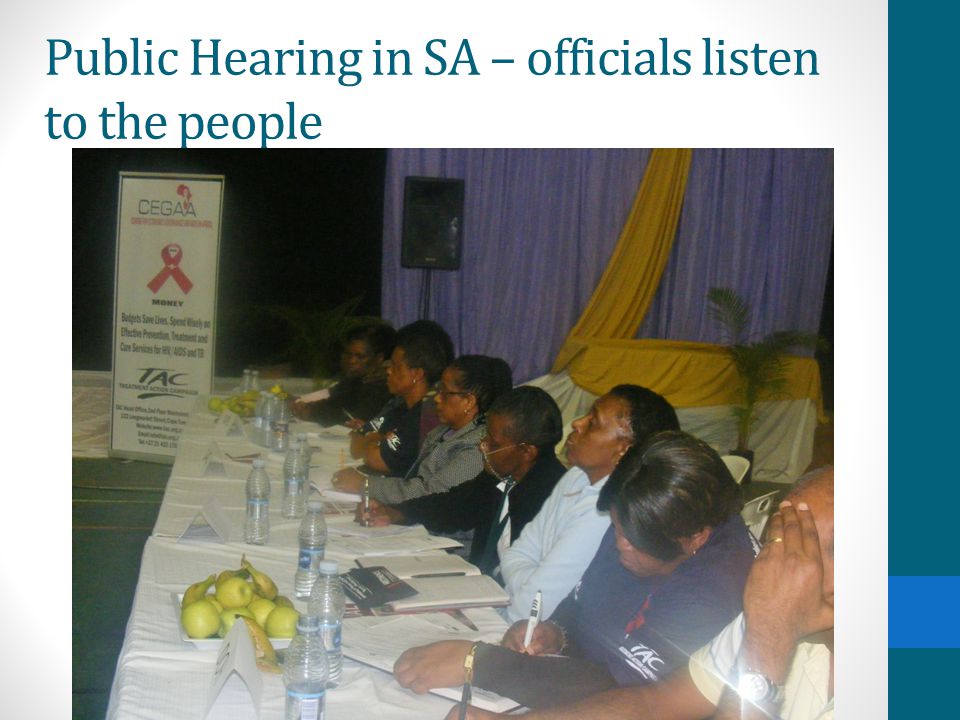 Public Hearing in SA – officials listen to the people