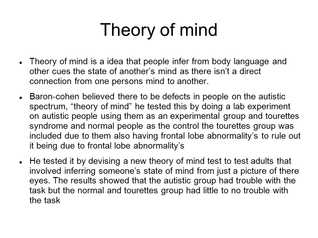what is theory of mind Psychology definition for theory of mind (tom) in normal everyday language, edited by psychologists, professors and leading students help us get better. what is theory of mind Psychology definition for theory of mind (tom) in normal everyday language, edited by psychologists, professors and leading students help us get better.