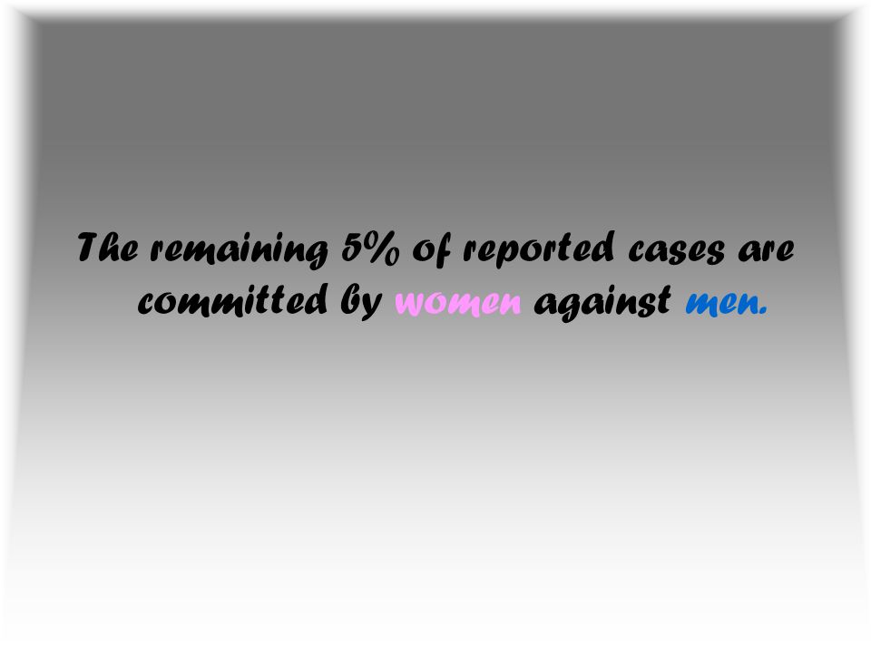 The remaining 5% of reported cases are committed by women against men.