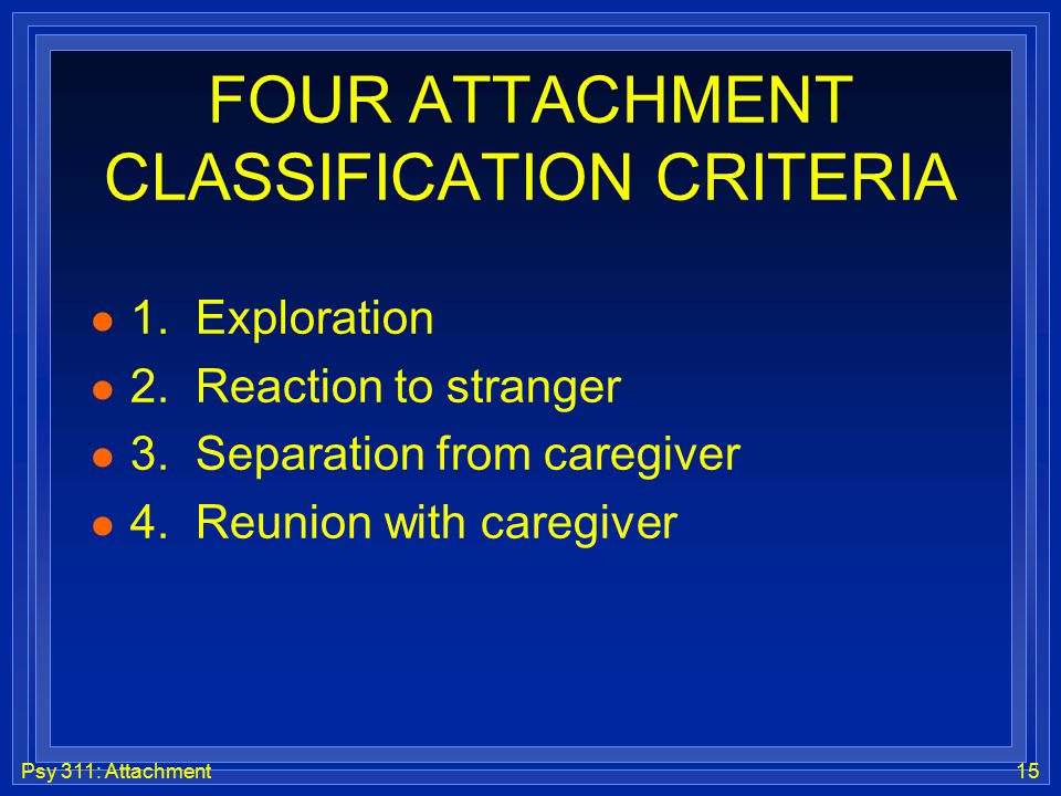 Psy 311: Attachment15 FOUR ATTACHMENT CLASSIFICATION CRITERIA l 1.
