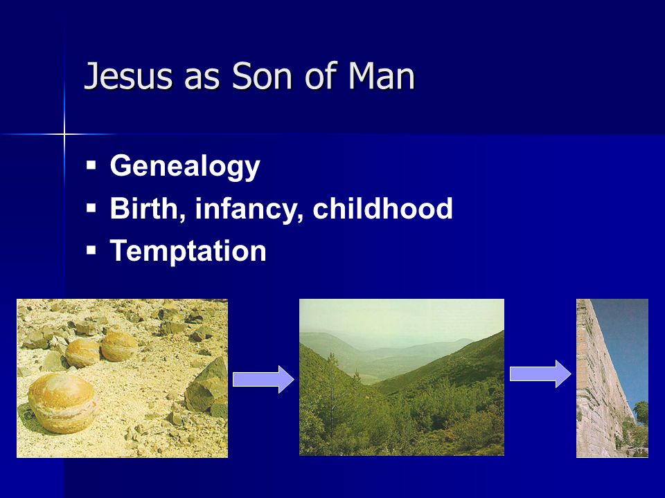 Jesus as Son of Man  Genealogy  Birth, infancy, childhood  Temptation