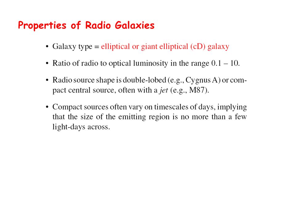 Properties of Radio Galaxies