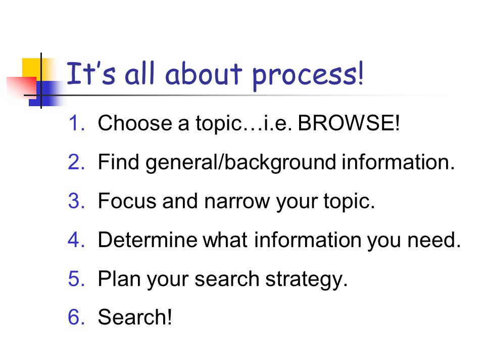 It’s all about process. 1. Choose a topic…i.e. BROWSE.