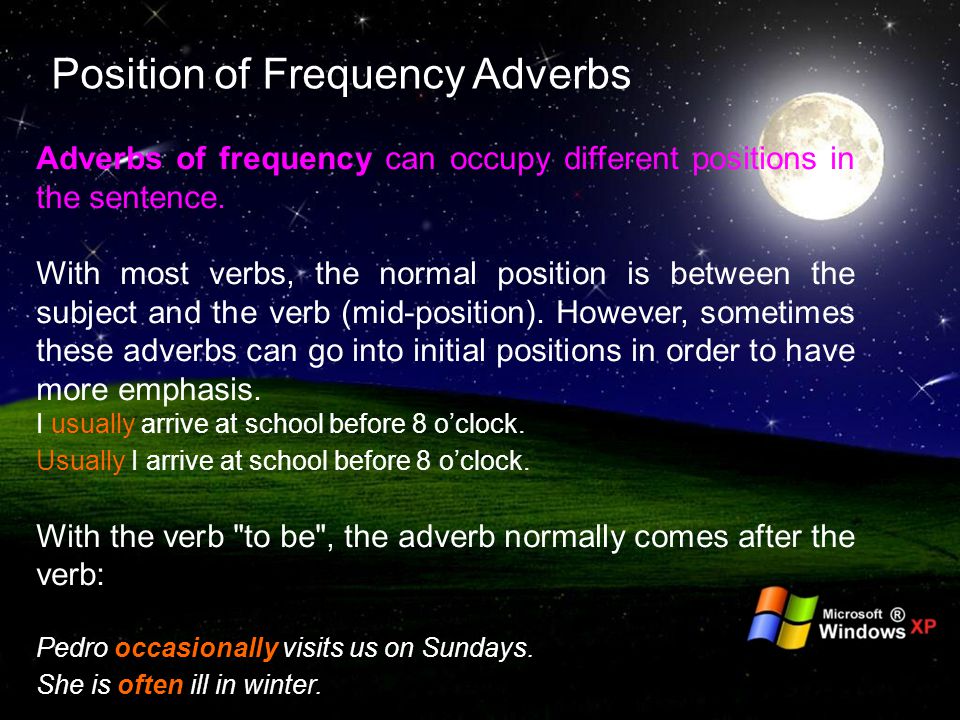 Adverbs of frequency can occupy different positions in the sentence.