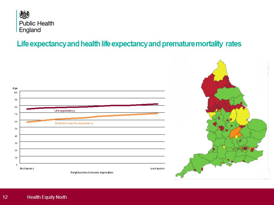 12Health Equity North Life expectancy and health life expectancy and premature mortality rates