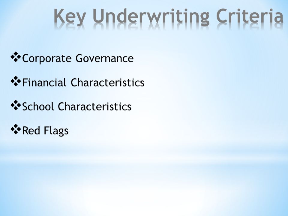  Corporate Governance  Financial Characteristics  School Characteristics  Red Flags