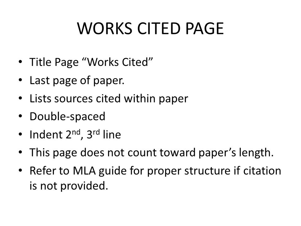 a brief introduction to citations works cited page title page does works cited page count