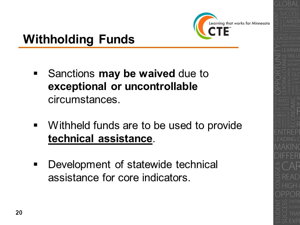 Withholding Funds  Sanctions may be waived due to exceptional or uncontrollable circumstances.