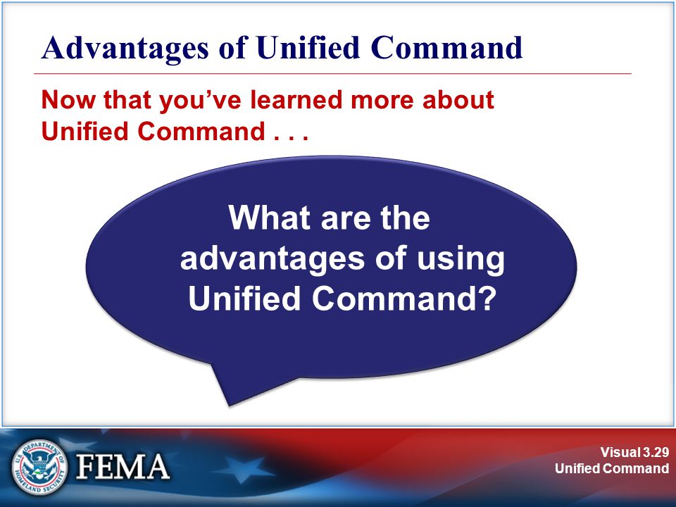 Visual 3.29 Unified Command What are the advantages of using Unified Command.