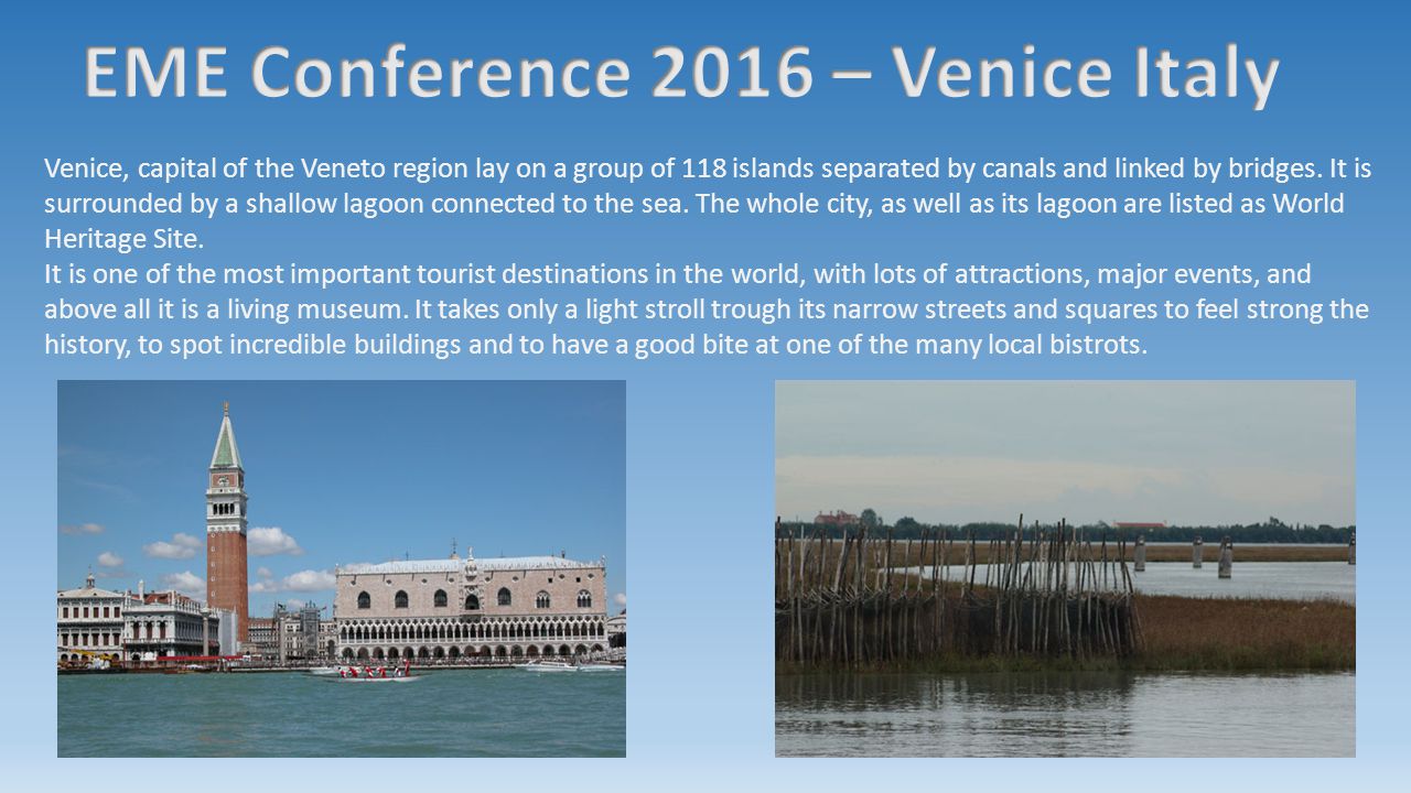 Venice, capital of the Veneto region lay on a group of 118 islands separated by canals and linked by bridges.