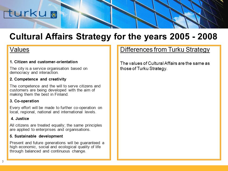 3 Cultural Affairs Strategy for the years Values 1.