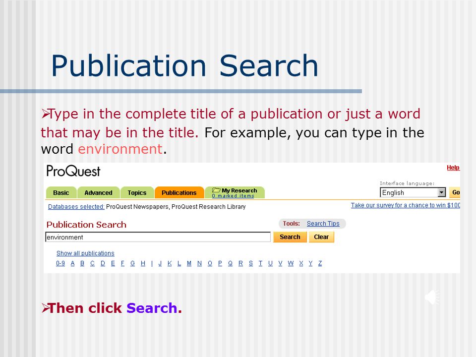 Publication Search This is the publication search screen.