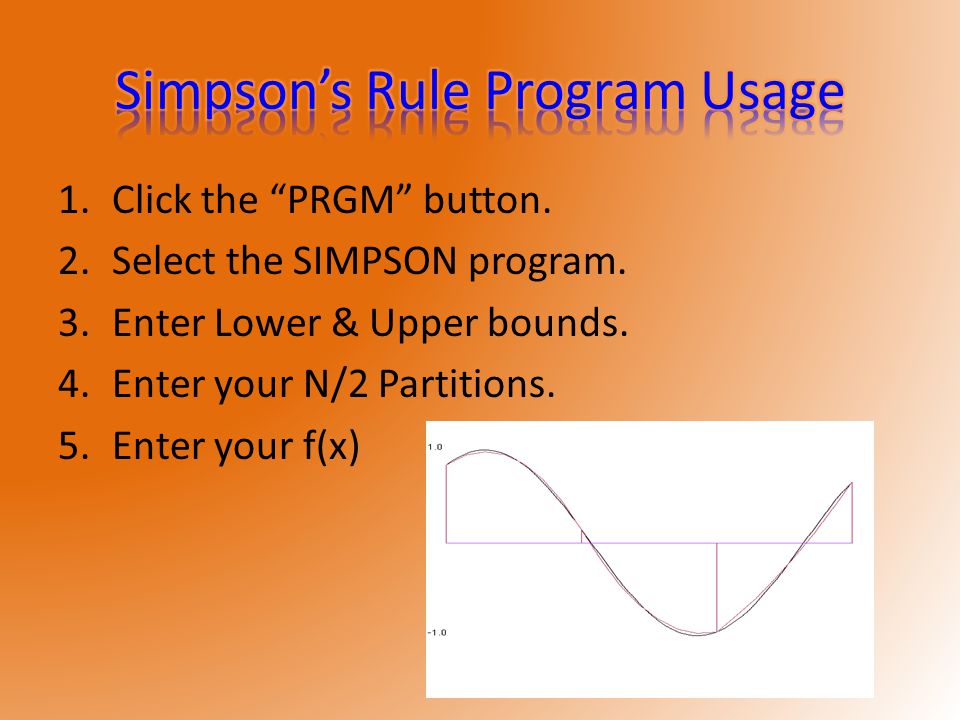 1.Click the PRGM button. 2.Select the SIMPSON program.