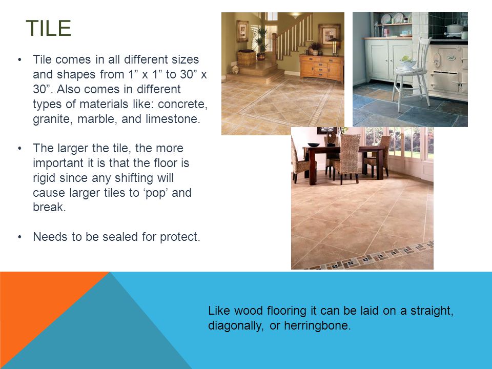 TILE Tile comes in all different sizes and shapes from 1 x 1 to 30 x 30 .