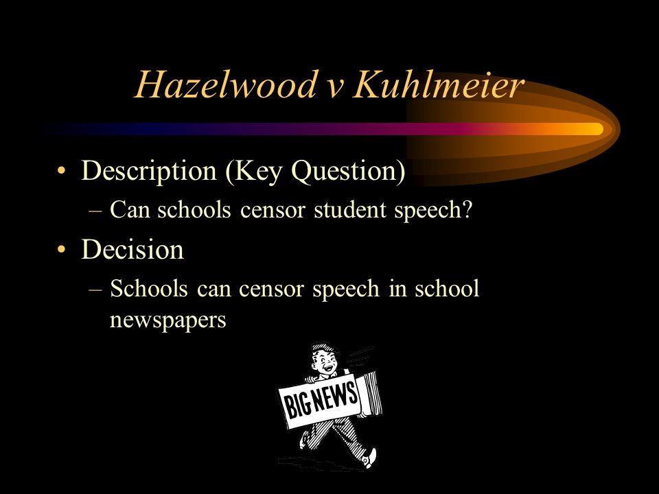 Bethel School District v Frazier Description (Key Question) –Can schools limit student speech.