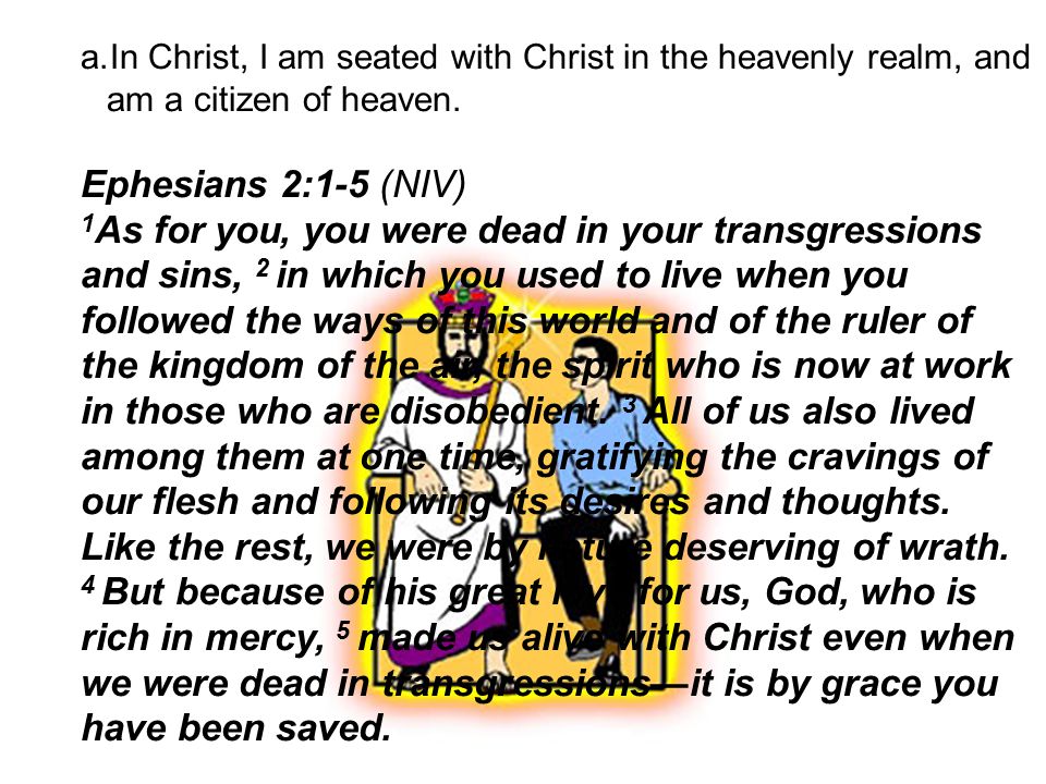 a.In Christ, I am seated with Christ in the heavenly realm, and am a citizen of heaven.
