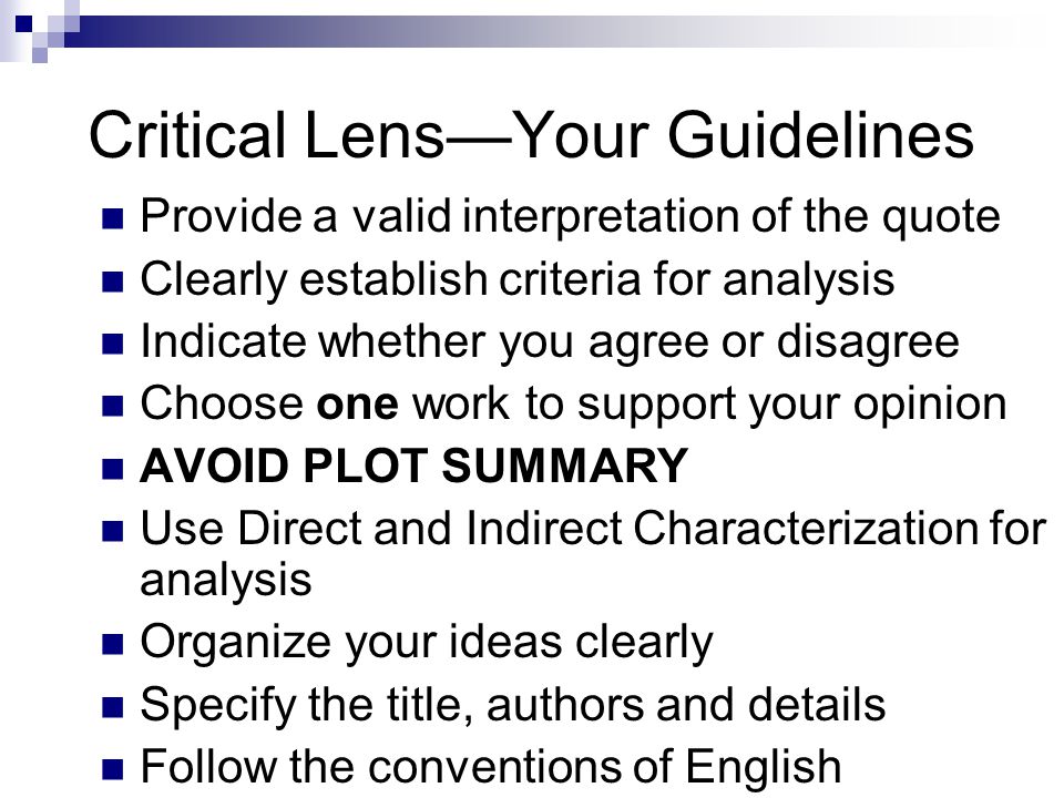 Outline for writing a critical lens essay