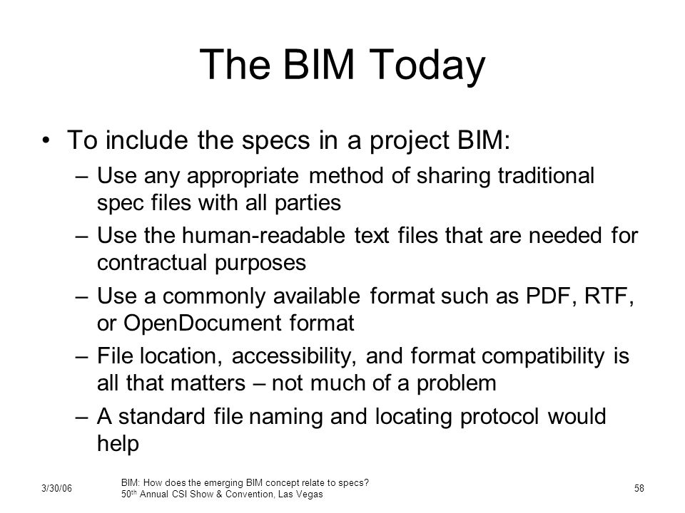 3 30 06 bim how does the emerging bim concept relate to specs 50 csi format specs