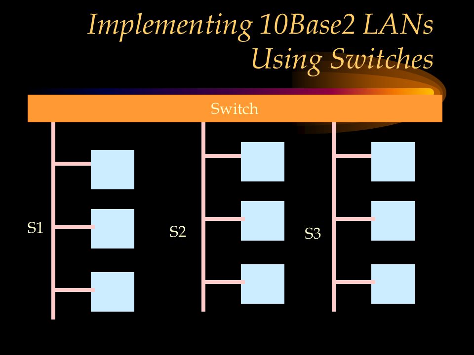 Implementing 10Base2 LANs Using Switches Switch S1 S2 S3