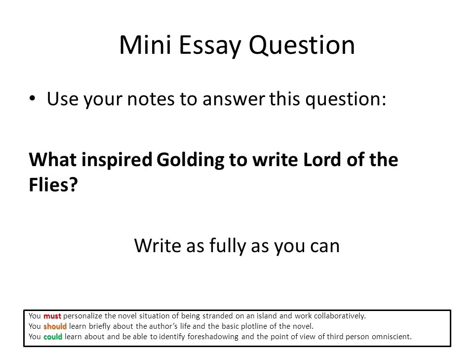 lord of the flies essay questions Lord of the flies practice questions general essay questions 1 how does golding make simon such a moral character 2 what is. lord of the flies essay questions Lord of the flies practice questions general essay questions 1 how does golding make simon such a moral character 2 what is.