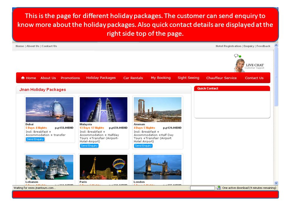 This is the page for different holiday packages.