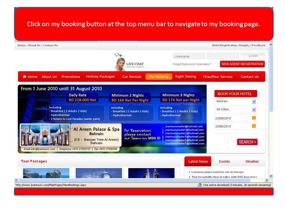 Click on my booking button at the top menu bar to navigate to my booking page.
