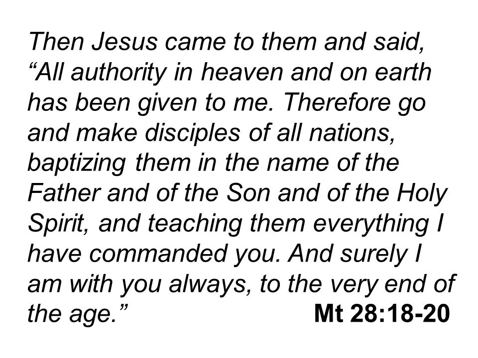 Then Jesus came to them and said, All authority in heaven and on earth has been given to me.