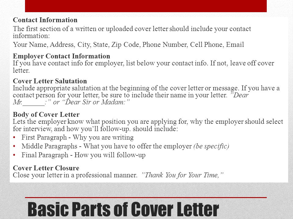cover letter should include