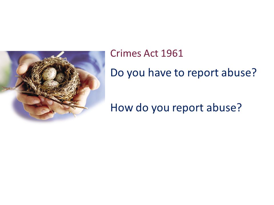 Crimes Act 1961 Do you have to report abuse How do you report abuse