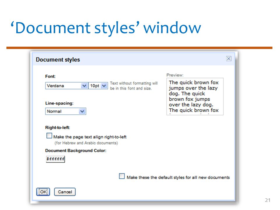‘Document styles’ window 21
