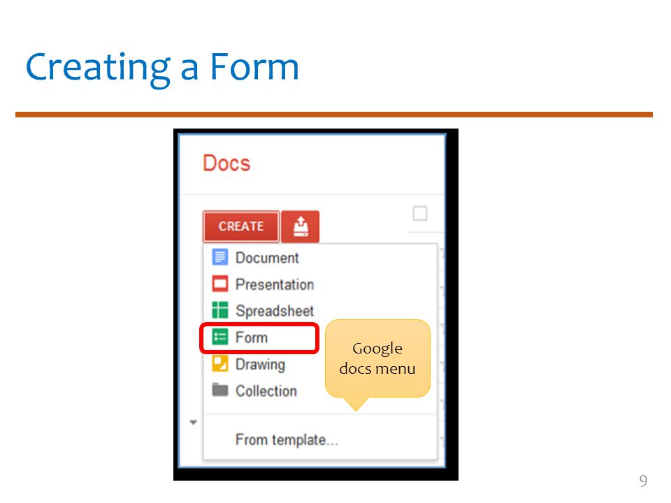 Creating a Form Google docs menu 9