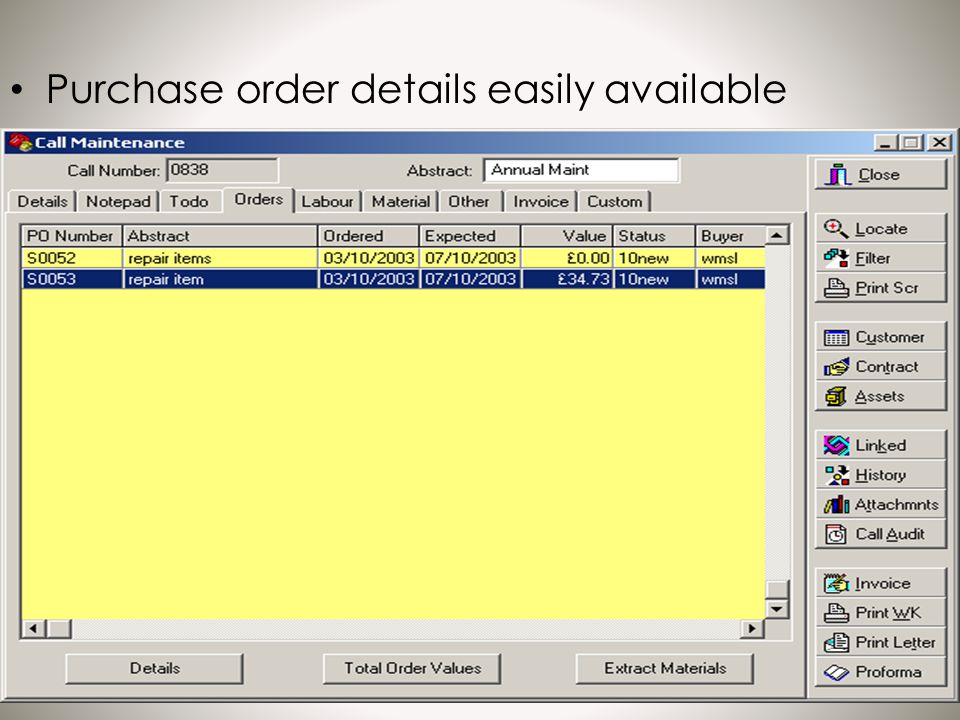 Purchase order details easily available